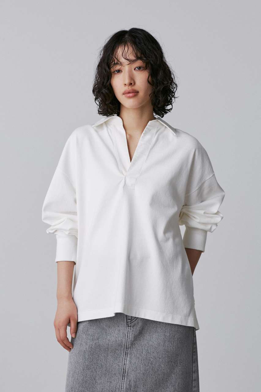イレーヴ/YLEVEのYLEVE / OPEN END COTTON PIGMENT DYE SKIPPER PULL OVER(ホワイト/1685166014)