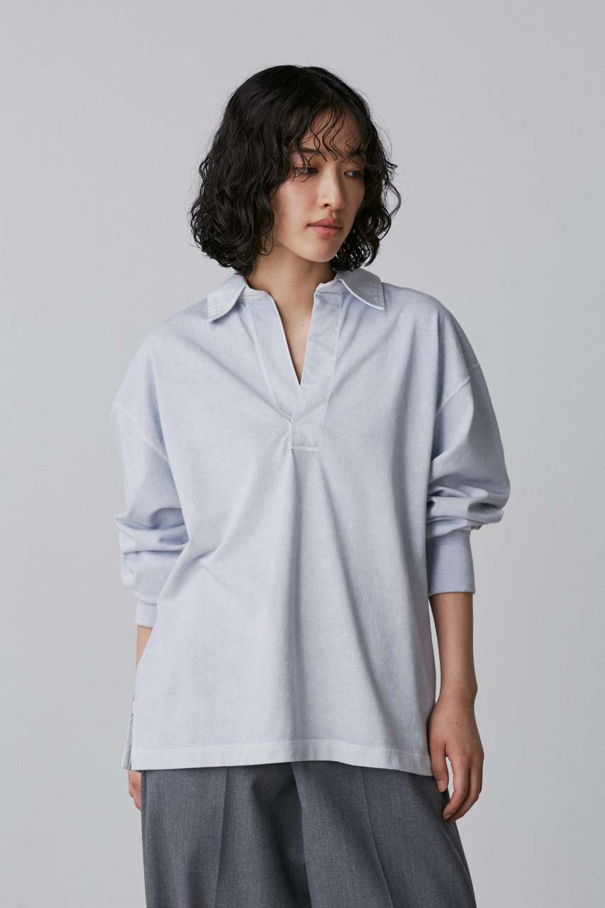 イレーヴ/YLEVEのYLEVE / OPEN END COTTON PIGMENT DYE SKIPPER PULL OVER(ブルー/1685166014)