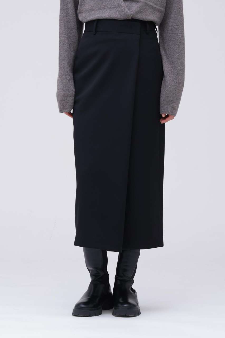 YLEVE(イレーヴ)｜YLEVE / MERINO WOOL TWILL WRAP SKIRT/ブラック の
