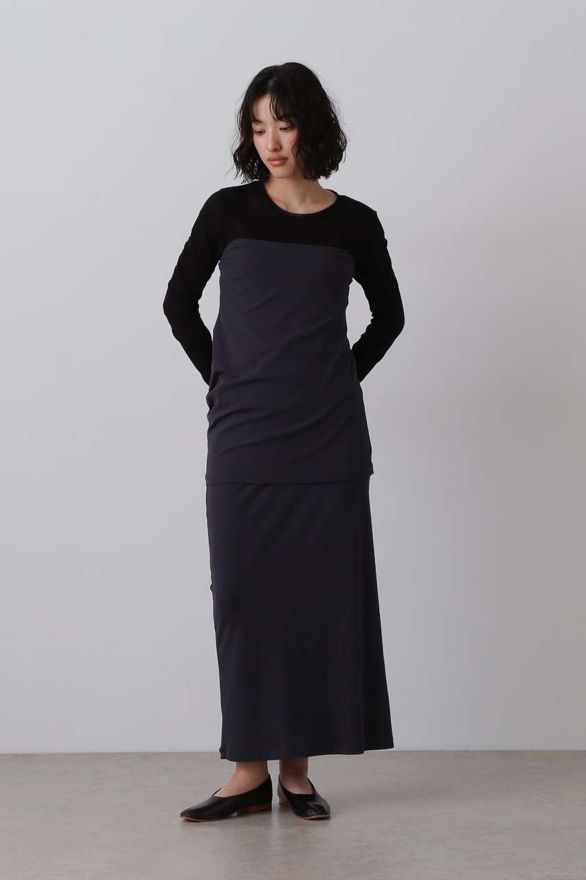イレーヴ/YLEVEのYLEVE / 80/2 HIGH-TWISTED GAUZE BARE JERSEY ONE PIECE SKIRT(グレー/1685255006)