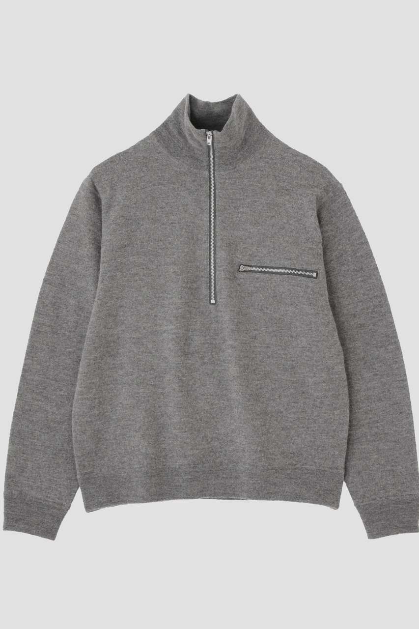 イレーヴ/YLEVEのYLEVE / ULTRAFINE MERINO MILLED WOOL KNIT HALF ZIP PULL OVER(グレー/1685260077)