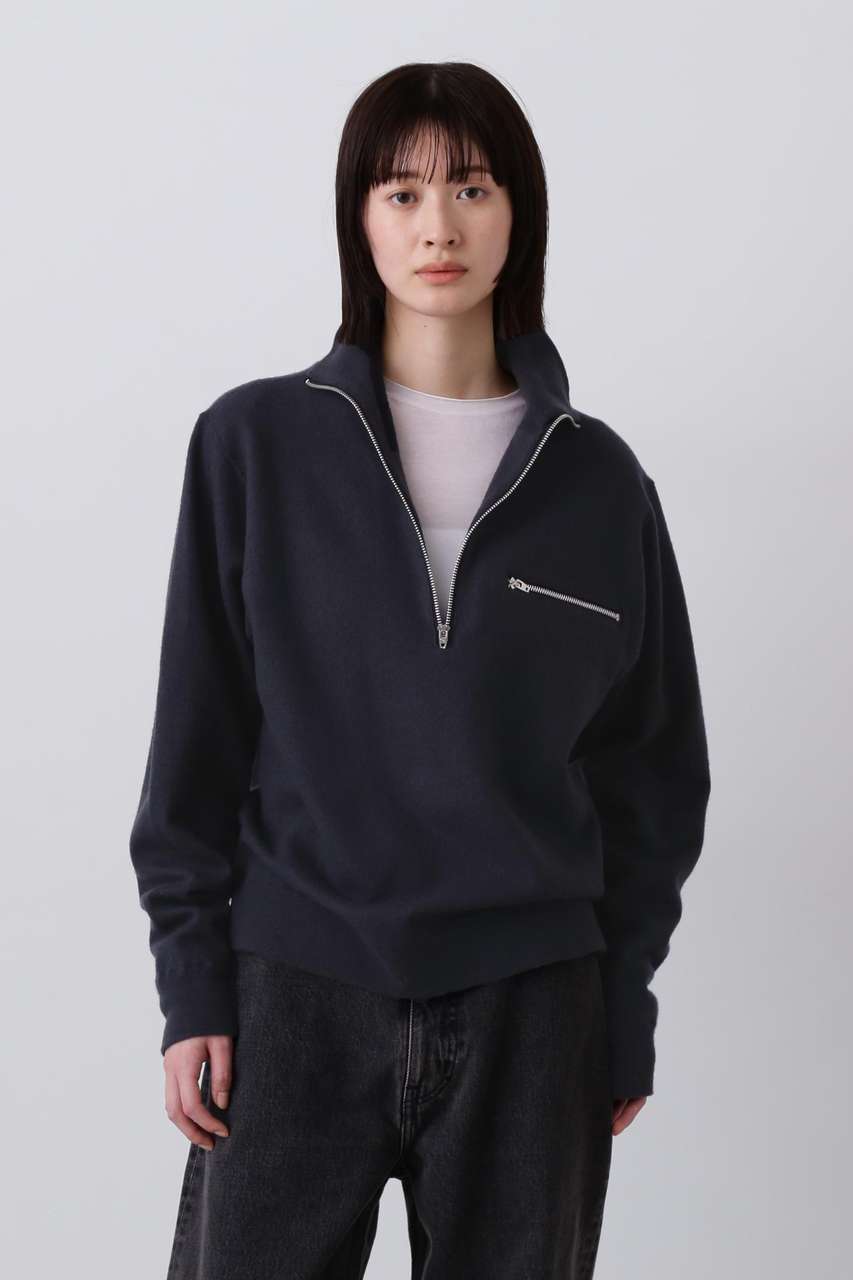 イレーヴ/YLEVEのYLEVE / ULTRAFINE MERINO MILLED WOOL KNIT HALF ZIP PULL OVER(ネイビー/1685260077)