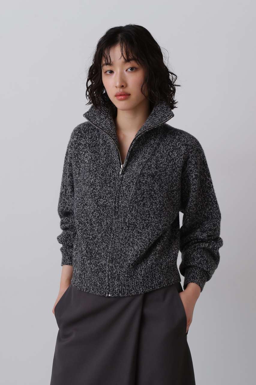 イレーヴ/YLEVEのYLEVE / WOOL CASHMERE MELANGE KNIT FULL ZIP PULL OVER(ブラック/1685260087)