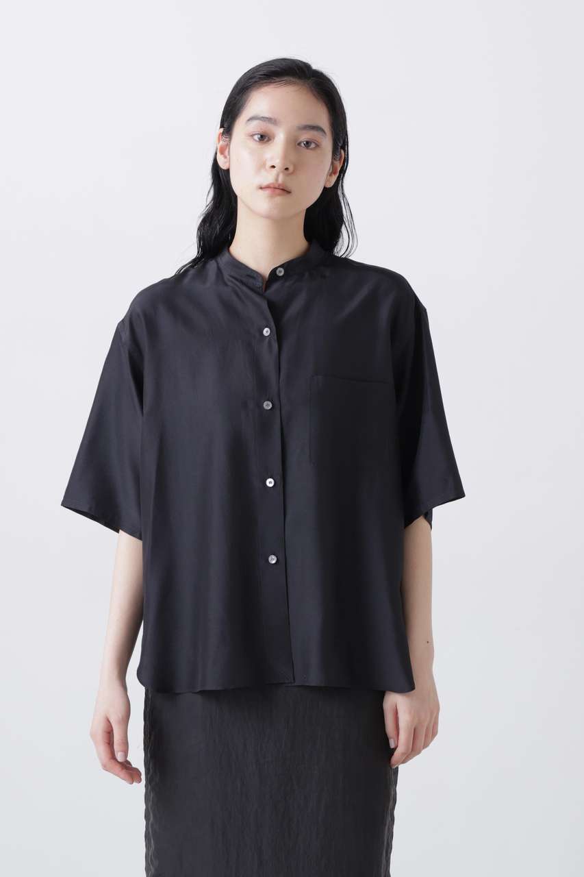 YLEVE 半袖シャツ 24ss ブラック YLEVE(イレーヴ)｜YLEVE / SILK HABUTAE SHORT SLEEVE SHIRT/ブラック