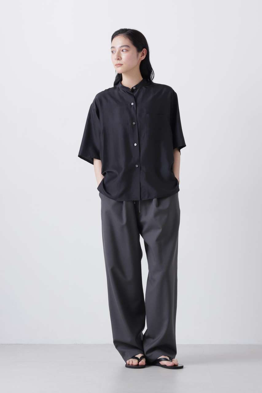 YLEVE 半袖シャツ 24ss ブラック YLEVE(イレーヴ)｜YLEVE / SILK HABUTAE SHORT SLEEVE SHIRT/ブラック