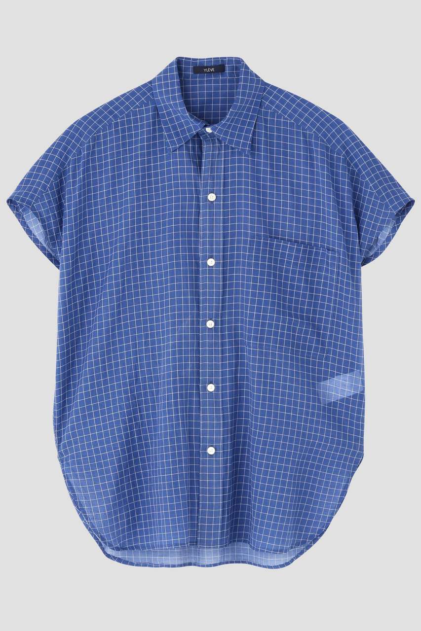 イレーヴ/YLEVEのYLEVE / COTTON SILK CHECK SHIRT(ブルー/1686150200)