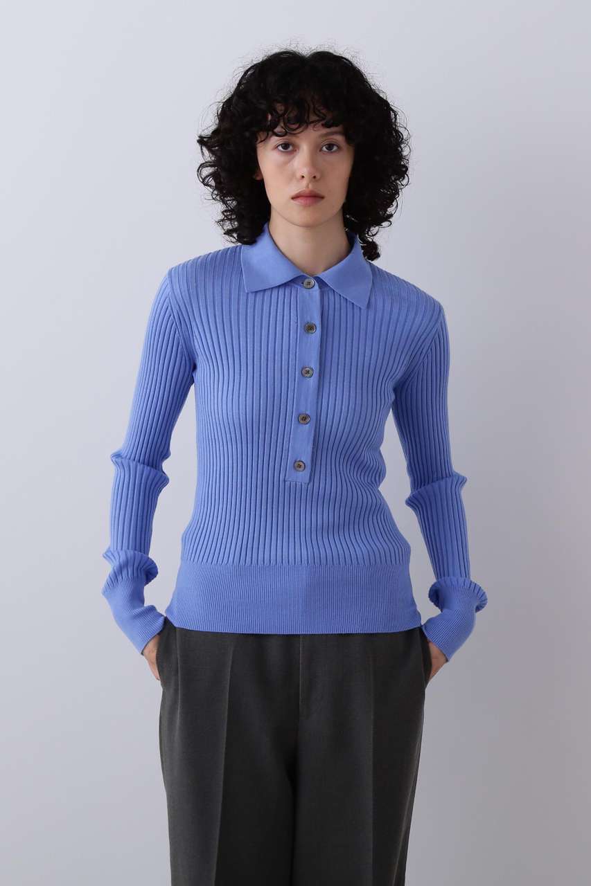 イレーヴ/YLEVEのYLEVE / WOOL SILK CASHMERE RIB KNIT POLO(ブルー/1686160020)