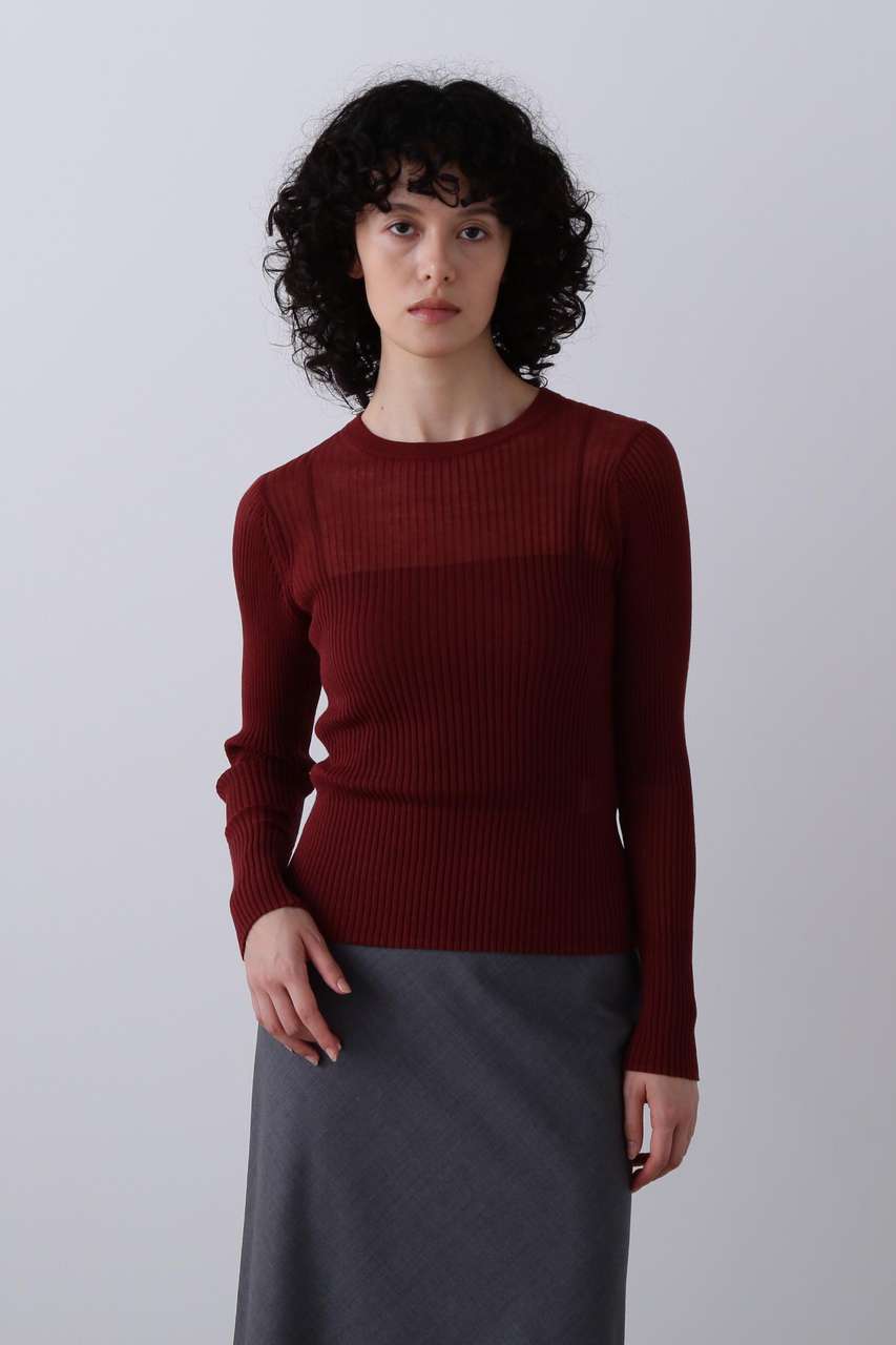 イレーヴ/YLEVEのYLEVE / SHEER RIB KNIT LONG SLEEVE PULLOVER(レッド/1686160050)