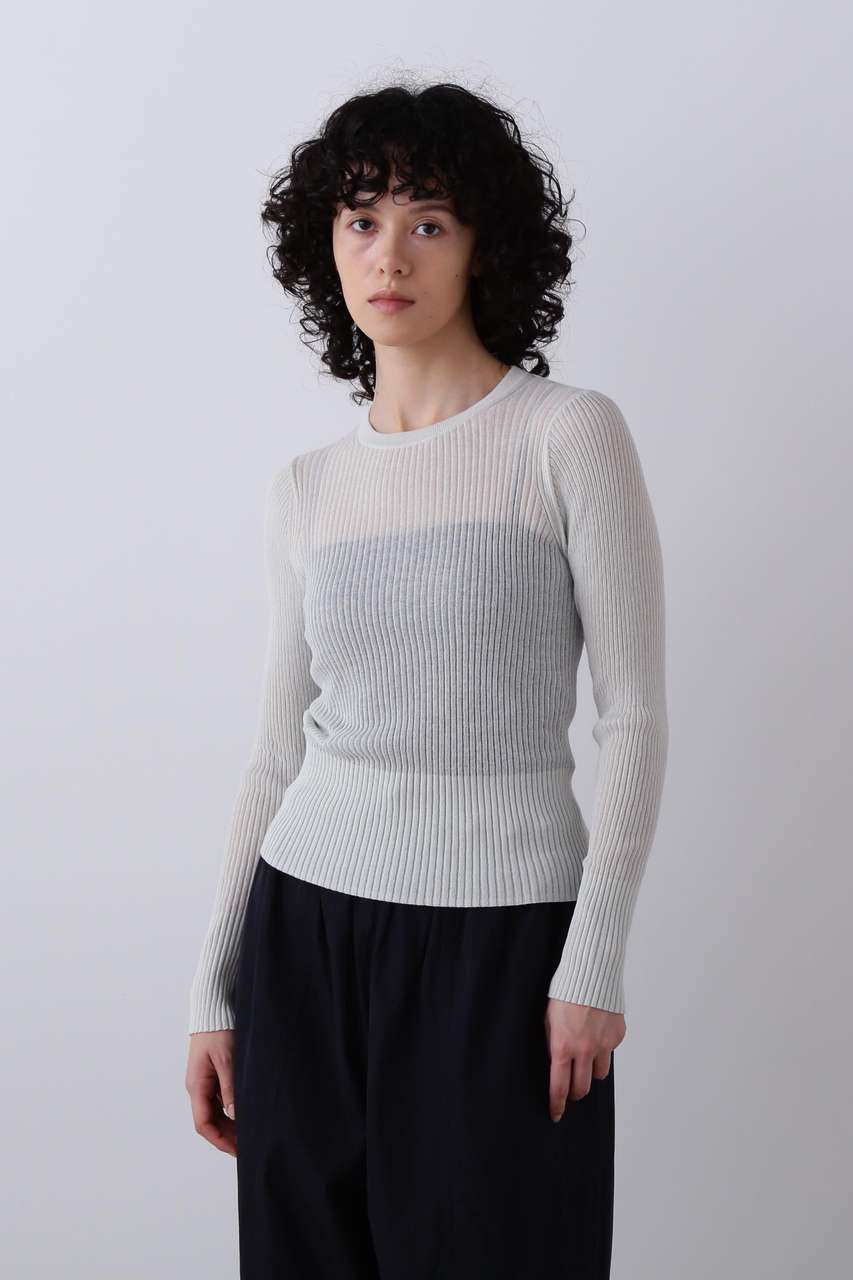 イレーヴ/YLEVEのYLEVE / SHEER RIB KNIT LONG SLEEVE PULLOVER(ブルー/1686160050)