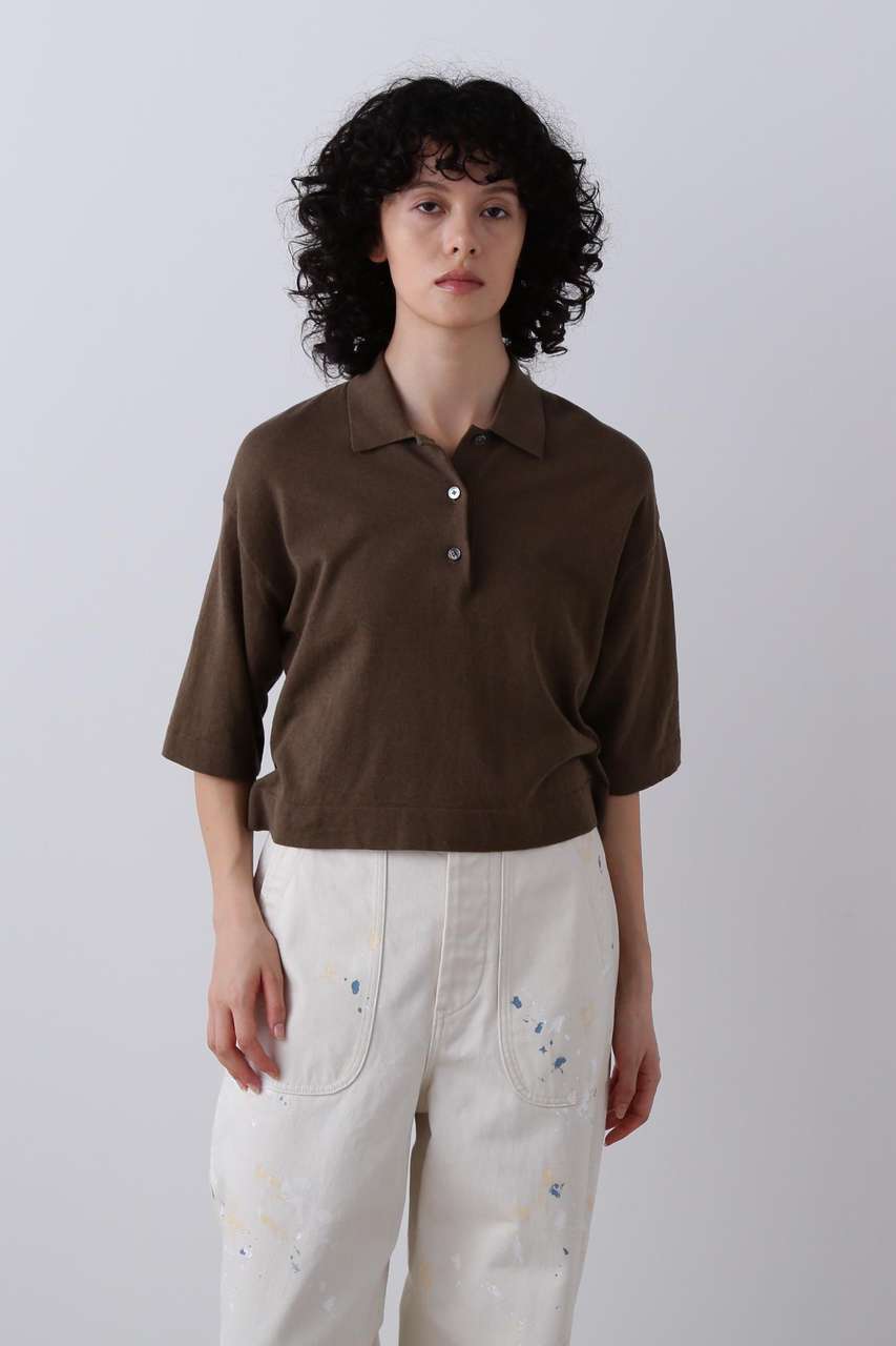 イレーヴ/YLEVEのYLEVE / COTTON LINEN KNIT POLO(カーキ/1686160073)
