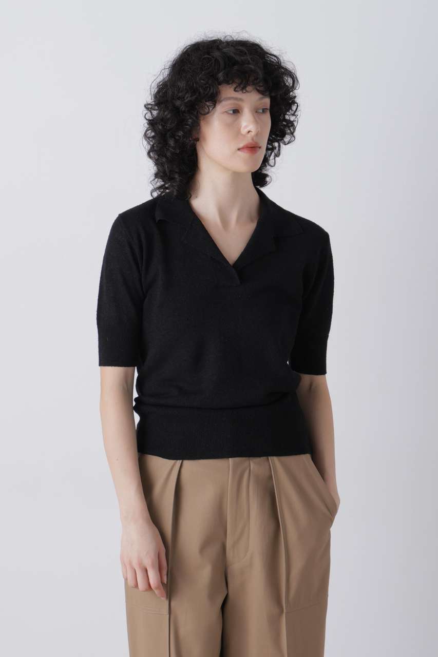 イレーヴ/YLEVEのYLEVE / SILK LINEN NEP POLO(ブラック/1686160117)