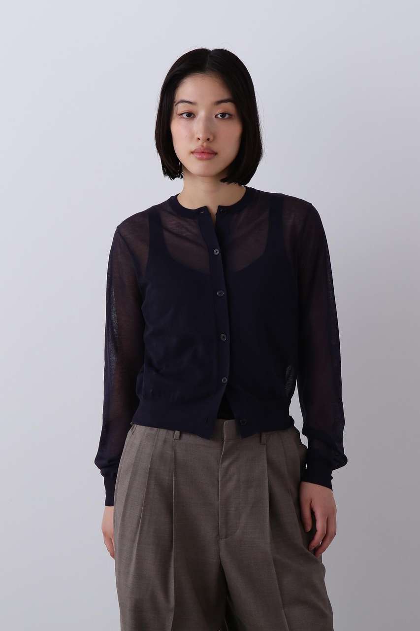 イレーヴ/YLEVEのYLEVE / SHEER RIB KNIT CARDIGAN(ネイビー/1686164049)
