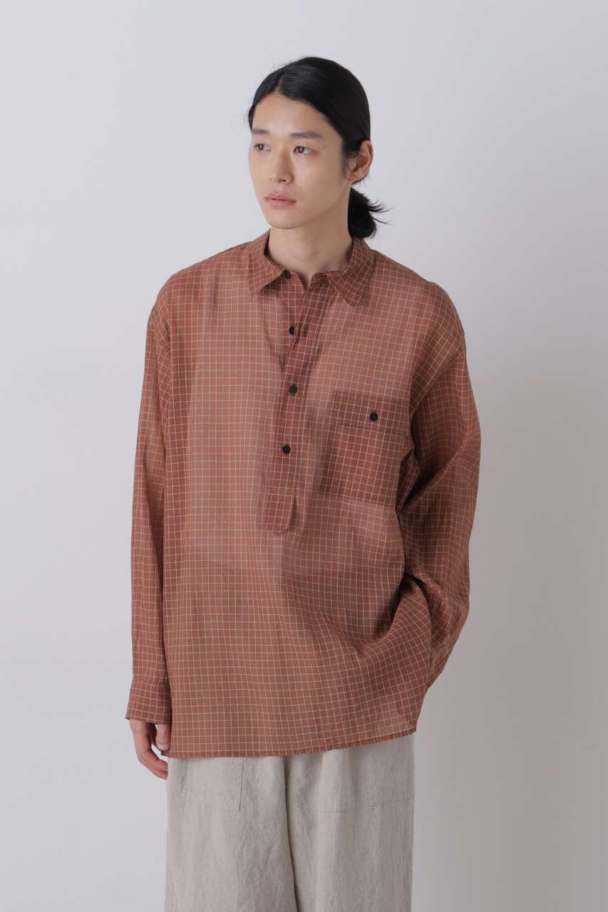 イレーヴ/YLEVEのYLEVE / COTTON SILK CHECK PULLOVER SHIRT(ブラウン/1706150201)
