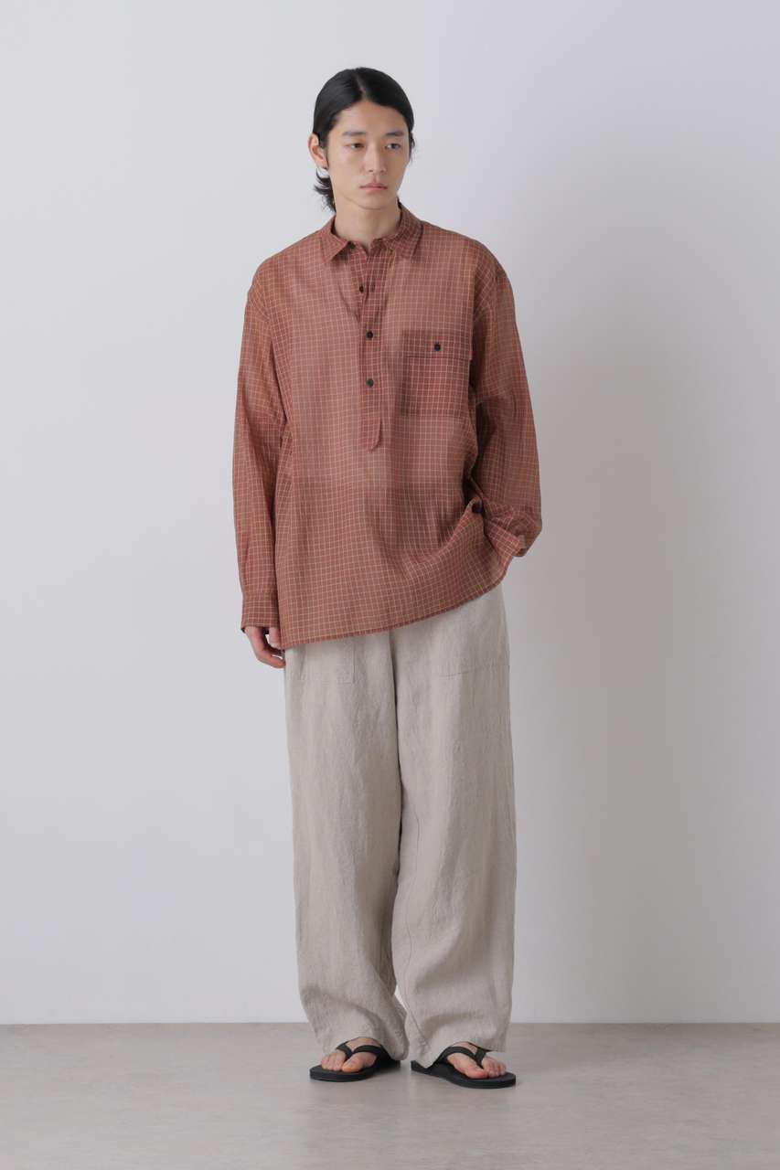 YLEVE(イレーヴ)｜YLEVE / COTTON SILK CHECK PULLOVER SHIRT/ブラウン