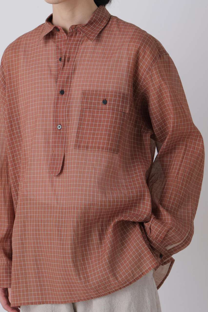YLEVE(イレーヴ)｜YLEVE / COTTON SILK CHECK PULLOVER SHIRT/ブラウン