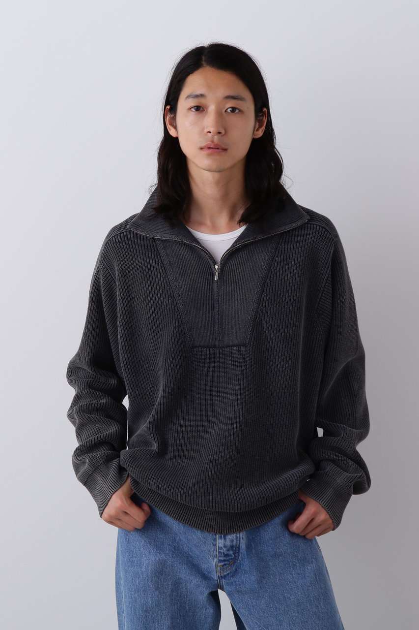 イレーヴ/YLEVEのYLEVE / FADED STONEWASH KNIT ZIP PULLOVER(ネイビー/1706160013)
