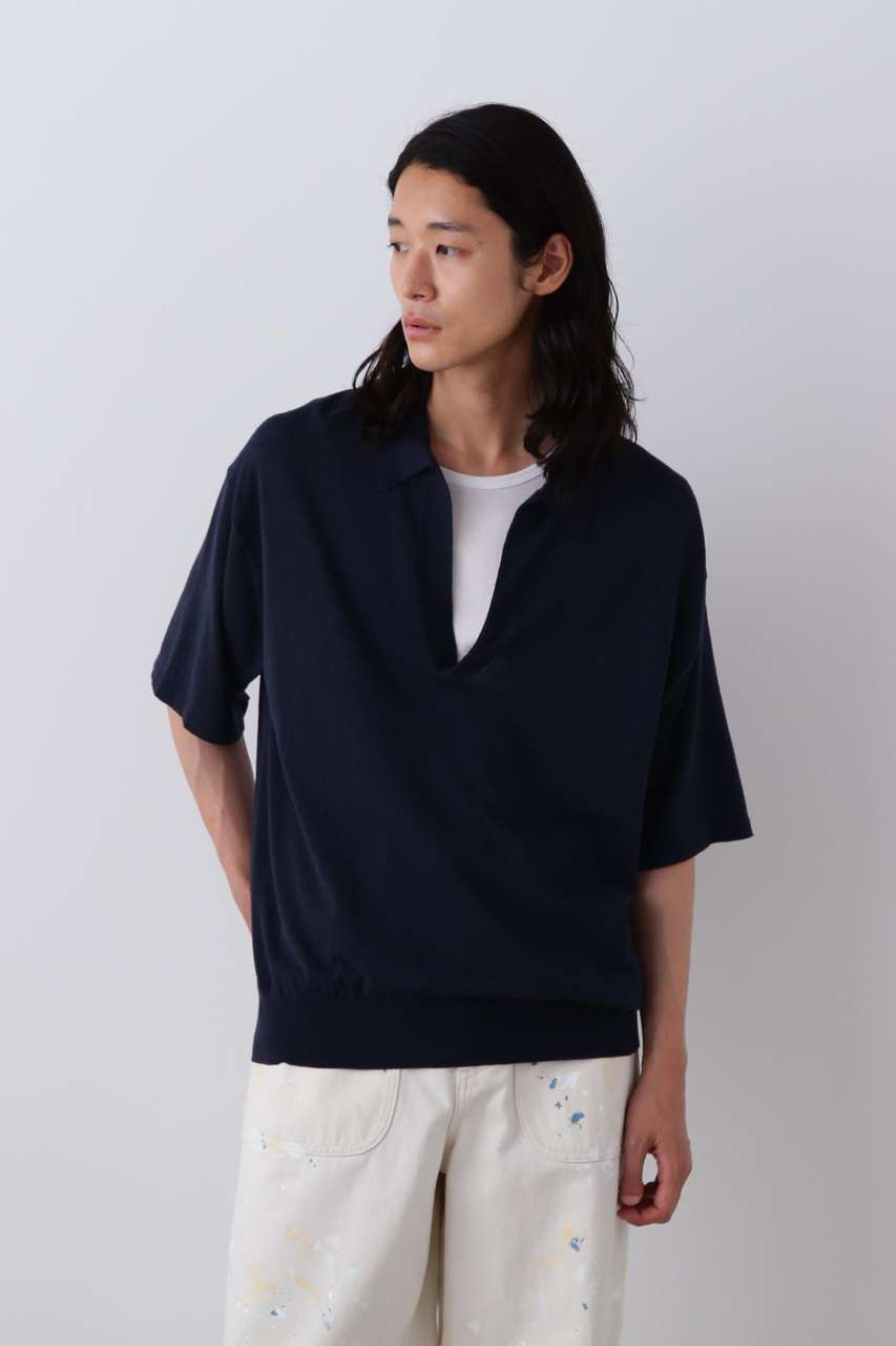 イレーヴ/YLEVEのYLEVE / COTTON LINEN KNIT SKIPPER POLO(ネイビー/1706160074)