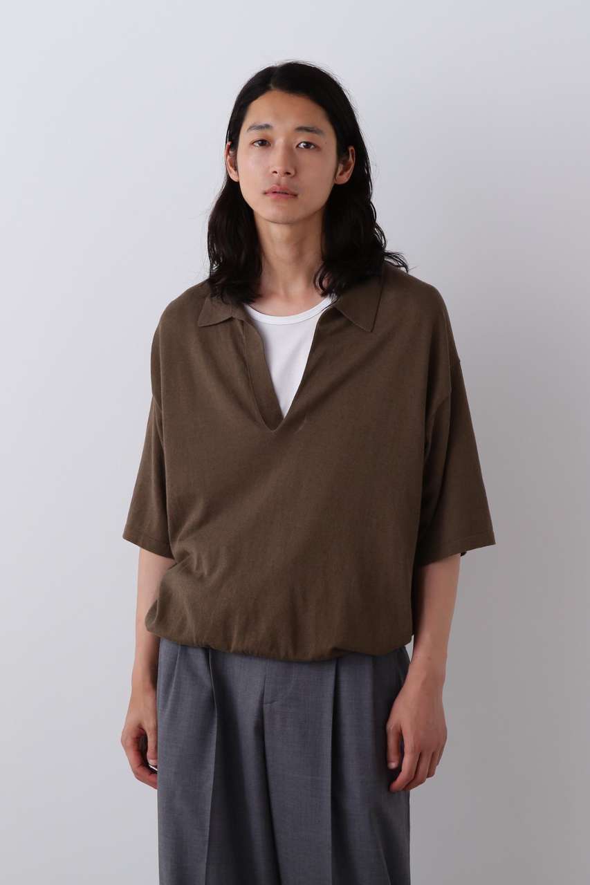 イレーヴ/YLEVEのYLEVE / COTTON LINEN KNIT SKIPPER POLO(カーキ/1706160074)