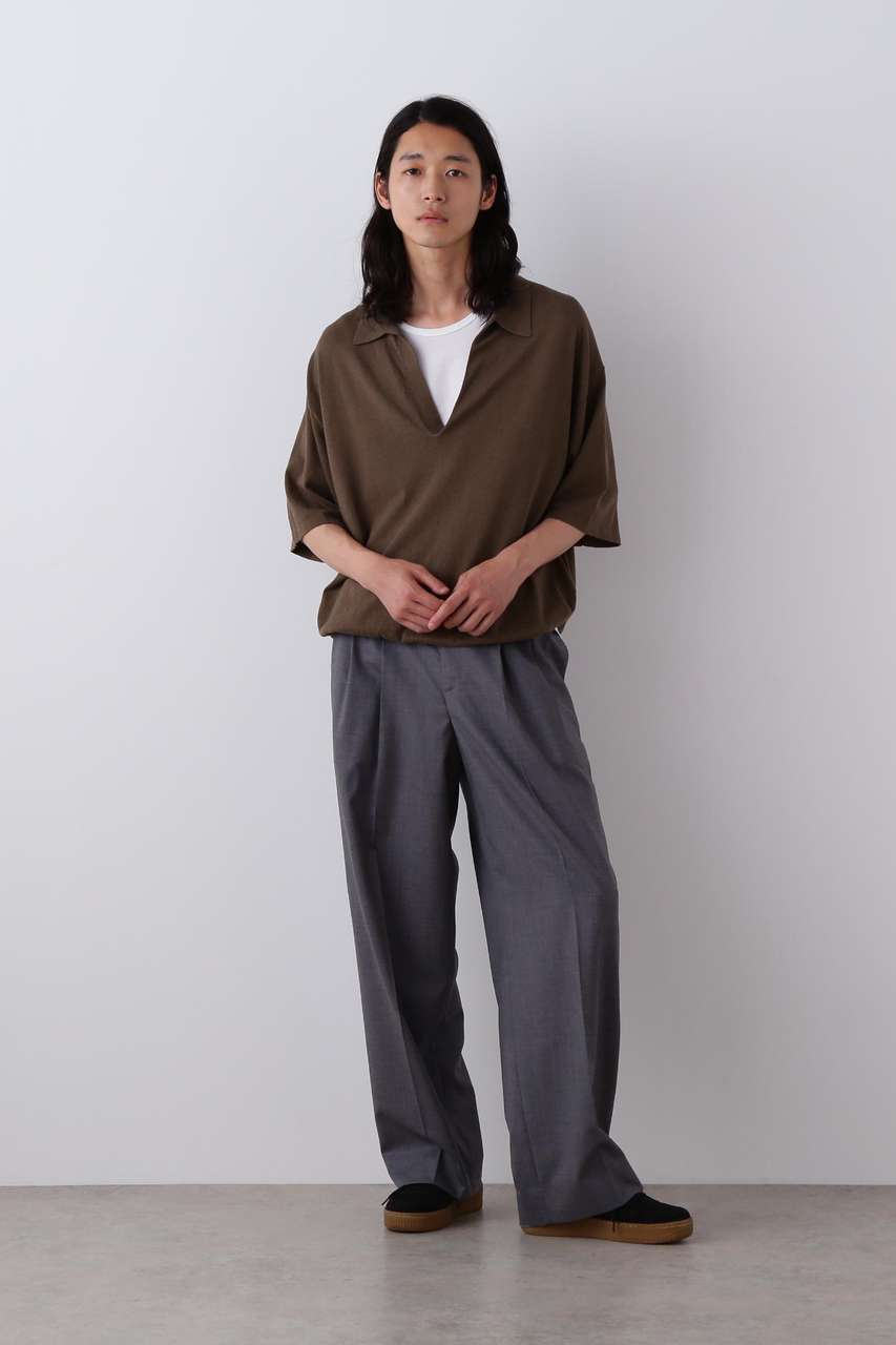 YLEVE(イレーヴ)｜YLEVE / COTTON LINEN KNIT SKIPPER POLO/カーキ の