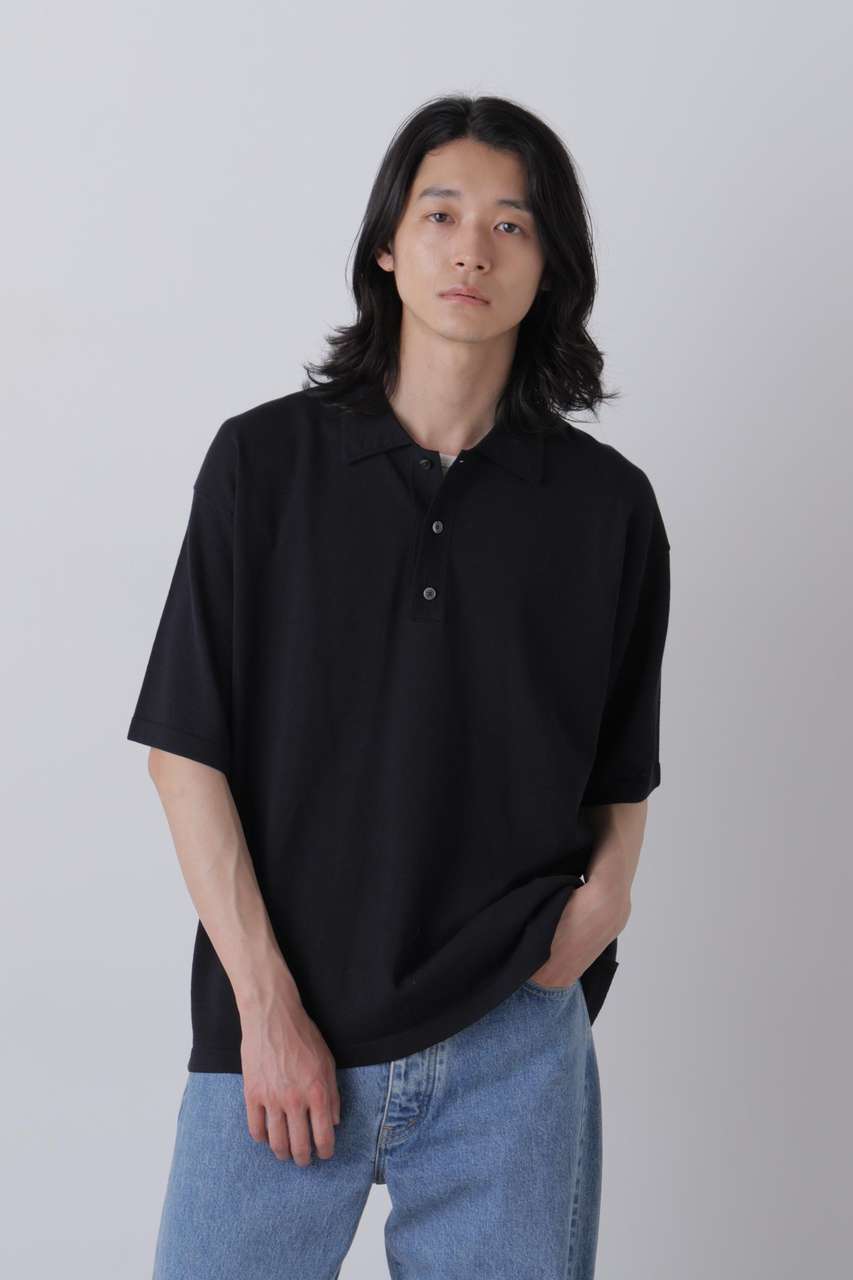 イレーヴ/YLEVEの【予約販売】YLEVE / WASHI COTTON PAPER KNIT POLO(ブラック/1706260010)