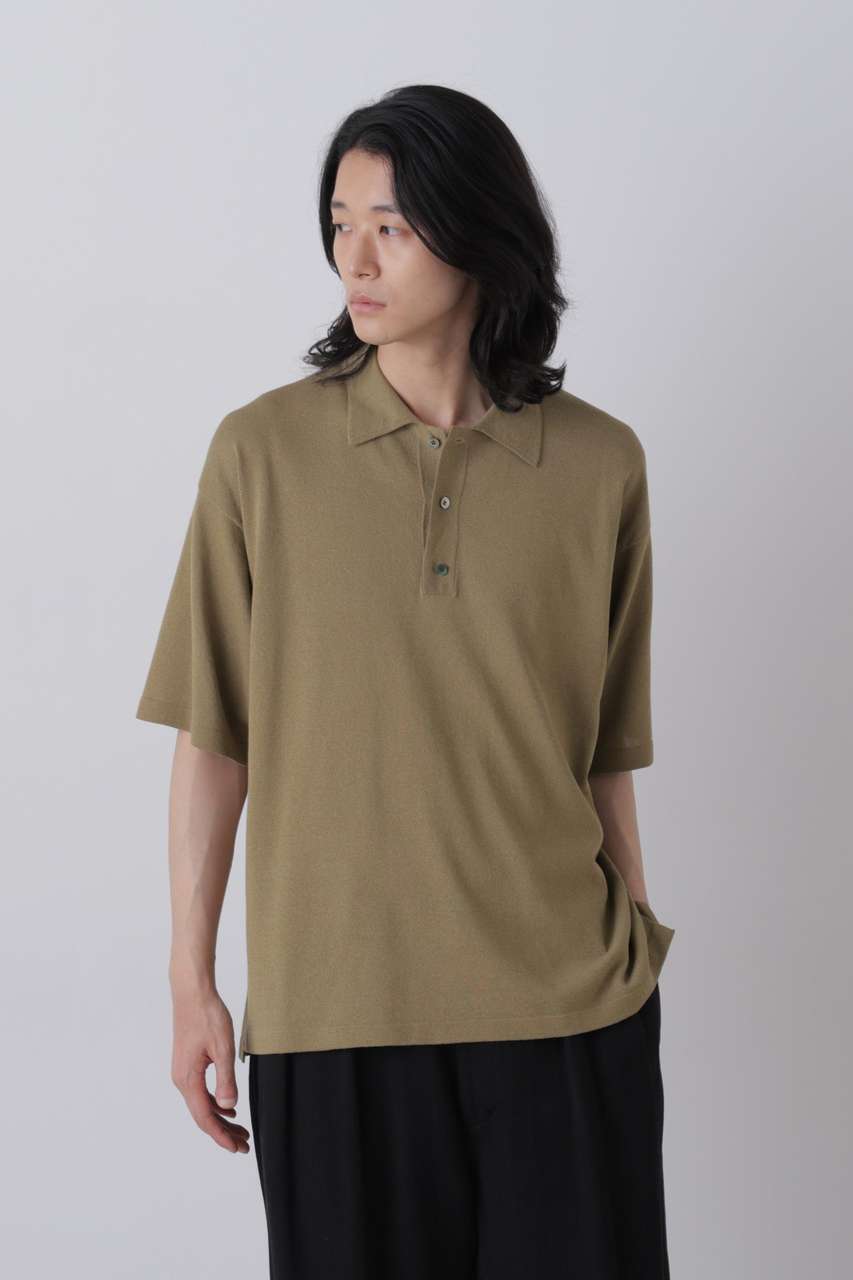 イレーヴ/YLEVEの【予約販売】YLEVE / WASHI COTTON PAPER KNIT POLO(カーキ/1706260010)