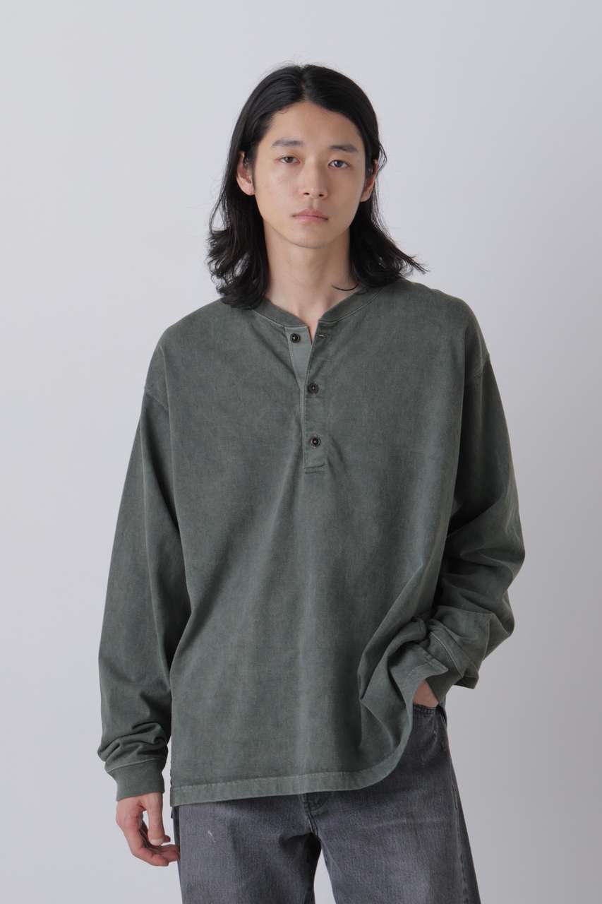 YLEVE YLEVE / PIGMENT DYED COTTON HENRY NECK LONG-SLEEVE T (グリーン, ４) イレーヴ ELLE SHOP