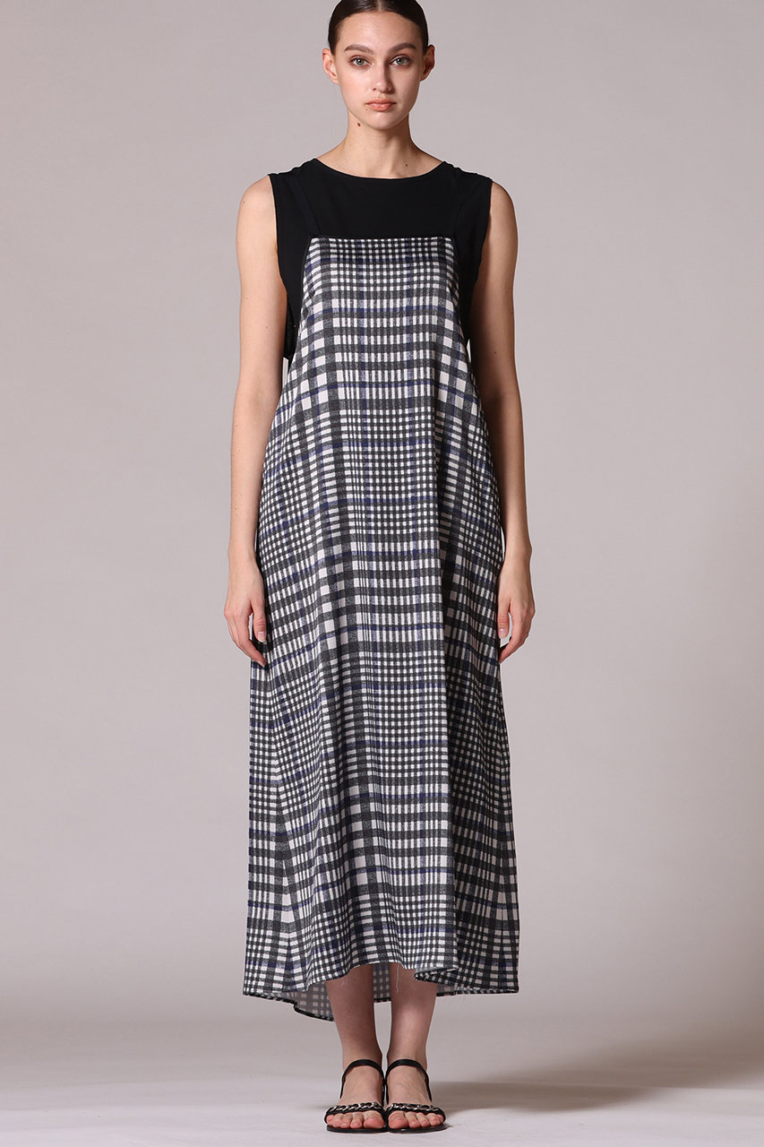 Essen Lautreamont エッセン ロートレアモン ハンマーサテンチェックワンピース ネイビー の通販 Elleshop エル ショップ