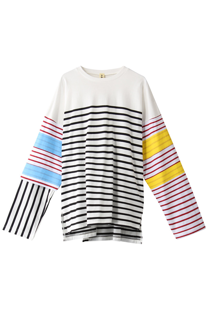 ＜ELLE SHOP＞ nagonstans CO Border Long Sleeve Tシャツ (ブラック 38) ナゴンスタンス ELLE SHOP