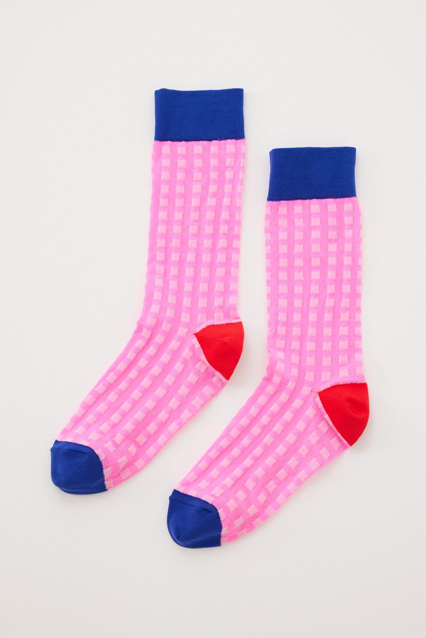 nagonstans Grid Socks/ソックス (Flamingo, M) ナゴンスタンス ELLE SHOP