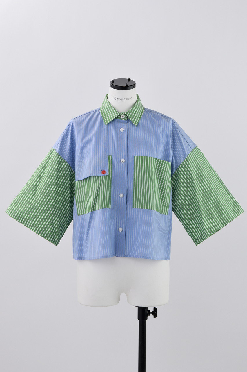 nagonstans Double Stripe フレアスリーブ SH/シャツ (Avocado, M) ナゴンスタンス ELLE SHOP nagonstans Double Stripe フレアスリーブ SH/シャツ (Avocado, M) ナゴンスタンス ELLE SHOP