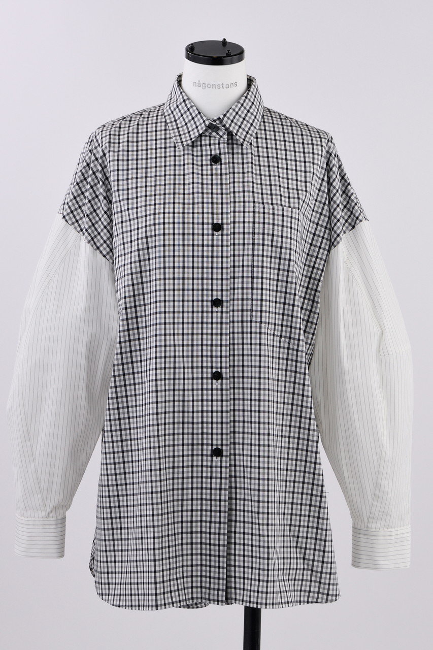 nagonstans タイプライターcheck 立体スリーブ SH/シャツ (Black, M) ナゴンスタンス ELLE SHOP nagonstans タイプライターcheck 立体スリーブ SH/シャツ (Black, M) ナゴンスタンス ELLE SHOP