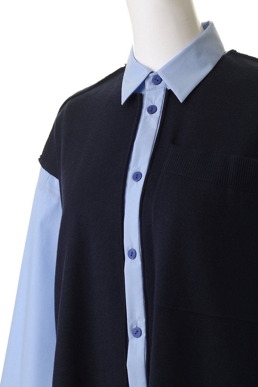 新品 23AW ナゴンスタンスnagonstans ニットコンビネーションシャツ nagonstans(ナゴンスタンス)｜knit combination shirt/シャツ/Black の