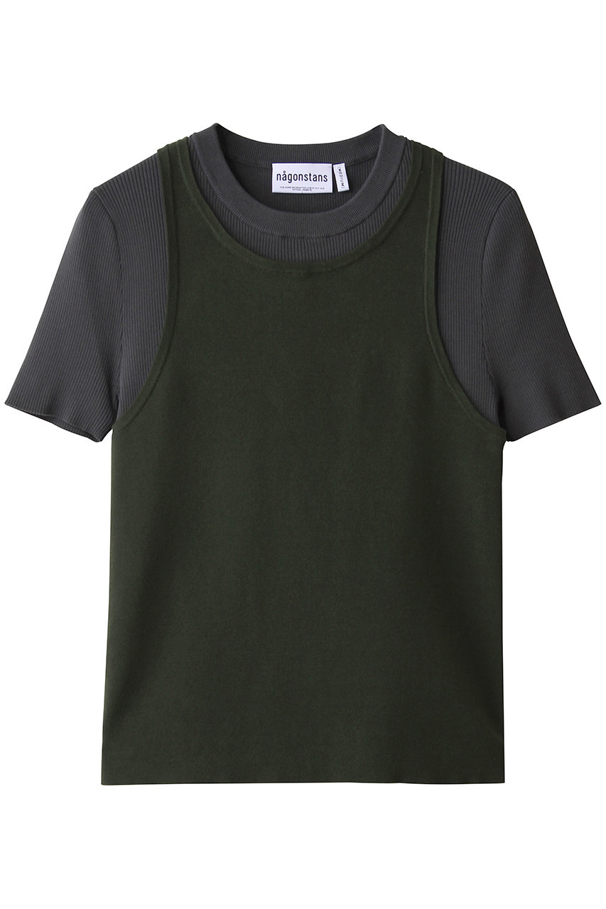 nagonstans layered t-shirt/Tシャツ (Olive, M) ナゴンスタンス ELLE SHOP