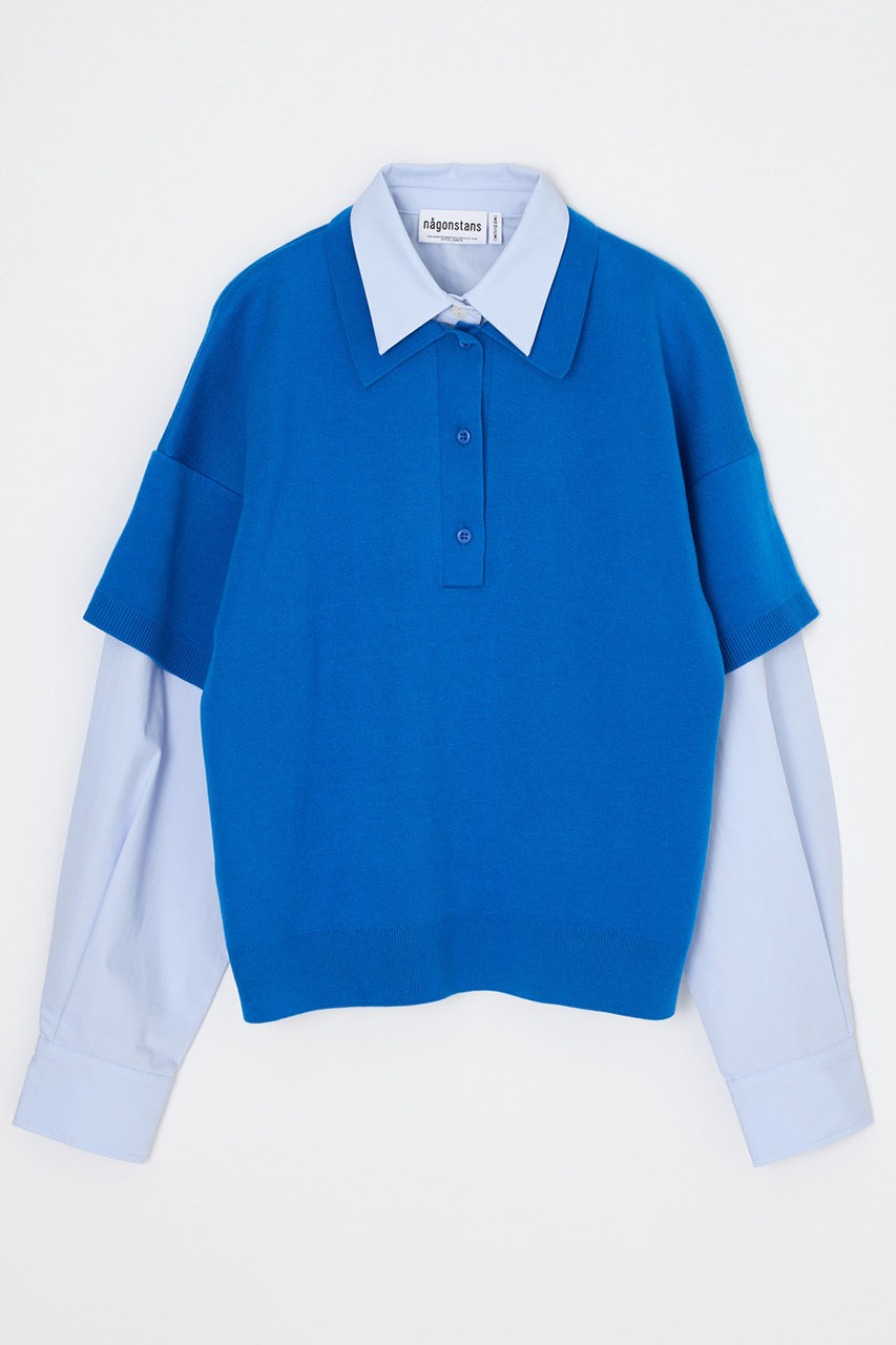 nagonstans Double Collar Polo/ポロニット (Sky, M) ナゴンスタンス ELLE SHOP