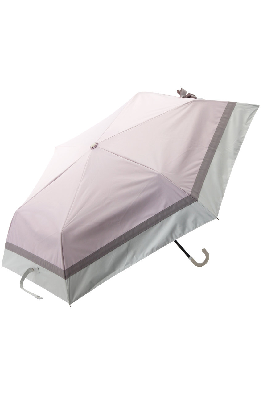 MOONBAT D-BTS ﾐﾆ ﾎﾞｰﾀﾞｰﾃｰﾌﾟﾘﾎﾞﾝ晴雨兼用折りたたみ傘 (ピンク×ホワイト) ムーンバット ELLE SHOP