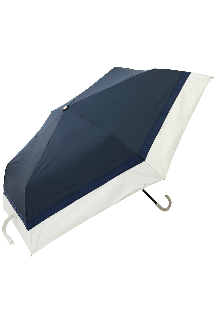 MOONBAT D-BTS ﾐﾆ ﾎﾞｰﾀﾞｰﾃｰﾌﾟﾘﾎﾞﾝ晴雨兼用折りたたみ傘 (ディープブルー) ムーンバット ELLE SHOP