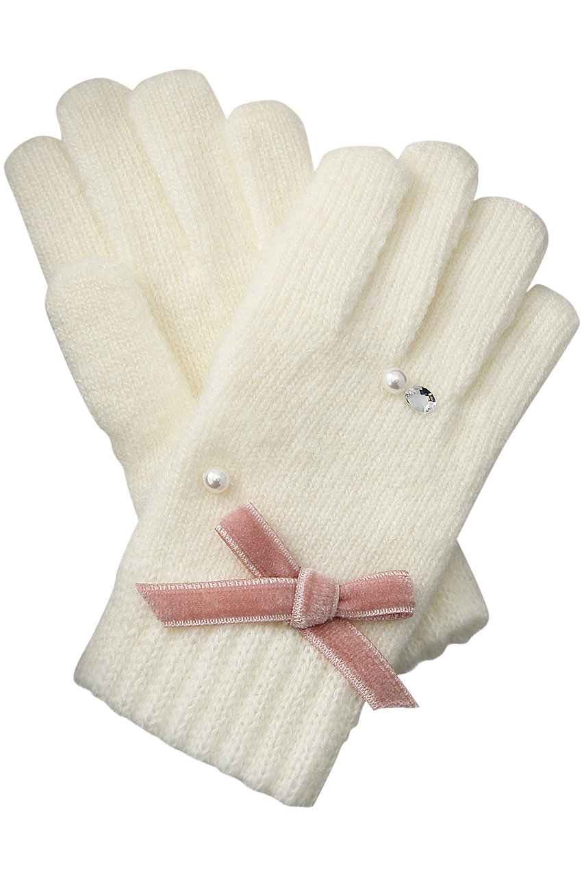 POMPKINS 【KIDS】パールとリボンの手袋 (ホワイト, M) ポプキンズ ELLE SHOP