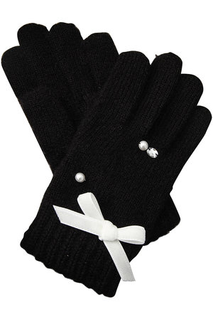 ポプキンズ/POMPKINSの【KIDS】パールとリボンの手袋 ブラック M(200800/200899)