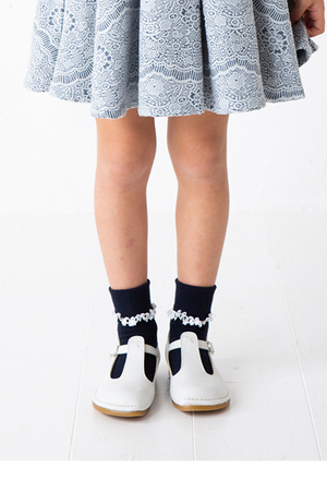 ポプキンズ/POMPKINSの【KIDS】フラワーレースソックス ネイビー L(20-22㎝)(200200/200299)
