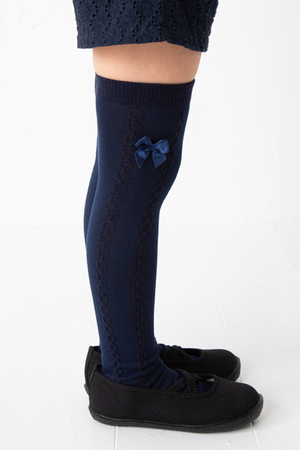 ポプキンズ/POMPKINSの【KIDS】リボンオーバーニー ネイビー S(14-16㎝)