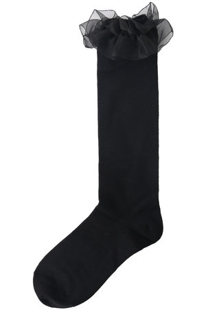 ポプキンズ/POMPKINSの【KIDS】オーガンジーレースハイソックス ブラック LL（23-24cm）