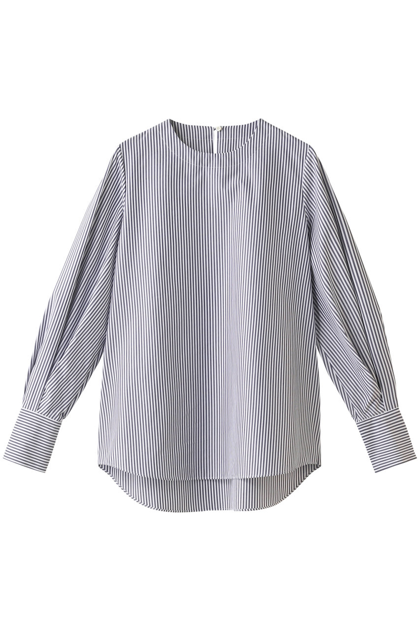 M Fil エムフィル 綿ストライプ袖タックブラウス ネイビー の通販 Elleshop エル ショップ