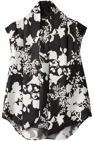 サマーガーデンプリント ツイルボウタイ付フロントギャザーブラウス