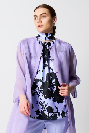 サマーガーデンプリント ツイルボウタイ付フロントギャザーブラウス