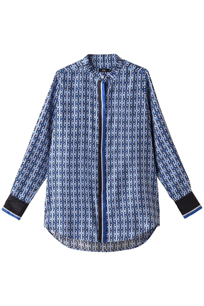 エムフィル/M・filのチェーンプリント バンドカラー シャツ(ブルー/240-15790)