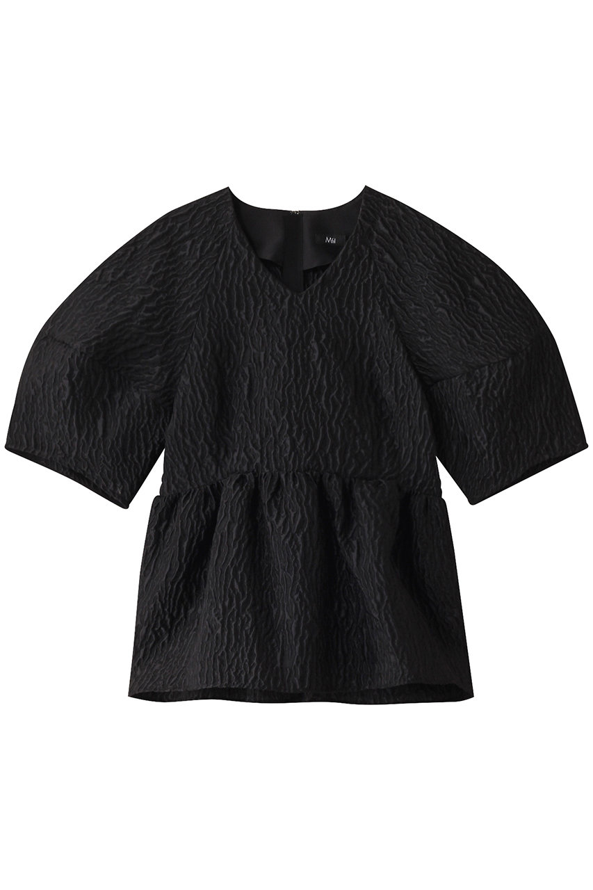M・fil フクレ ウェーブジャカード Vネックペプラムブラウス (ブラック, 38) エムフィル ELLE SHOP M・fil フクレ ウェーブジャカード Vネックペプラムブラウス (ブラック, 38) エムフィル ELLE SHOP