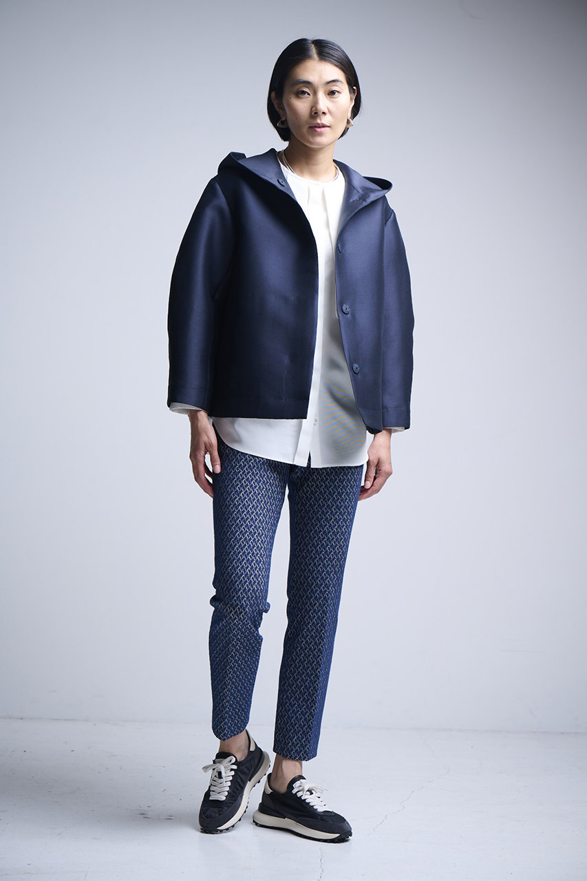 M・fil(エムフィル)｜シルキーWクロス フード付パーカー/ネイビー の