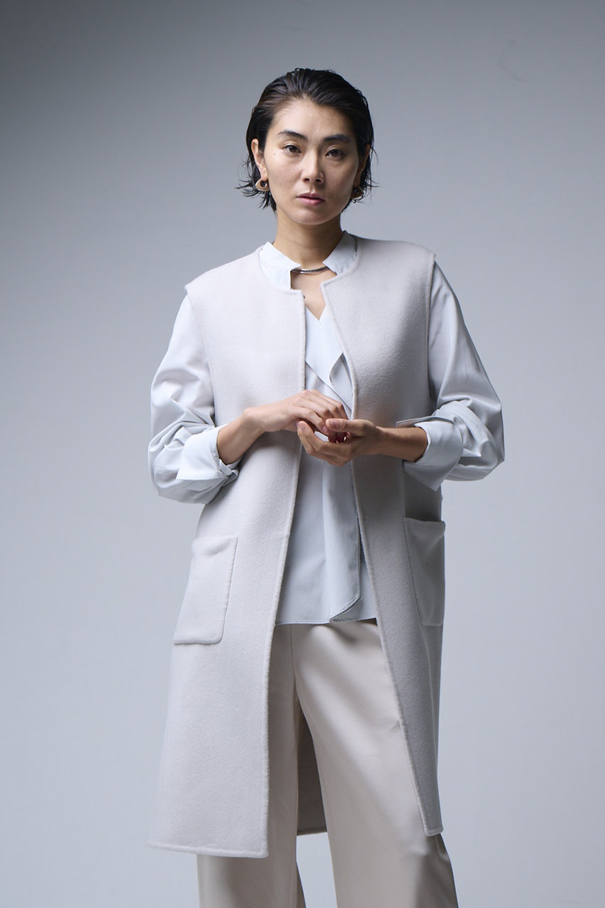 M・fil(エムフィル)｜Wビーバー リバーロングジレ/ライトベージュ の