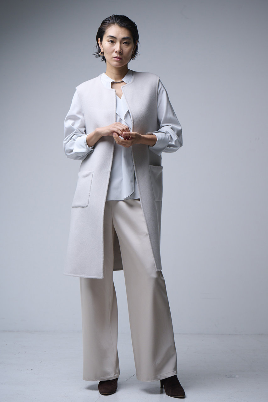 M・fil(エムフィル)｜Wビーバー リバーロングジレ/ライトベージュ の