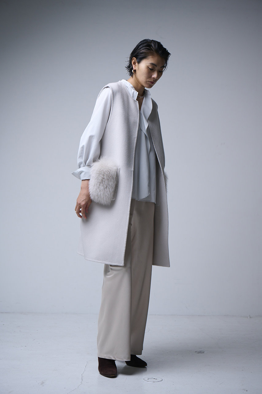 M・fil(エムフィル)｜Wビーバー リバーロングジレ/ライトベージュ の